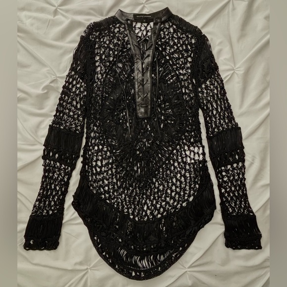Ralph Lauren Black Label Crochet & Leather Coverup/Shirt, Sample, NWOT - Picture 12 of 16
